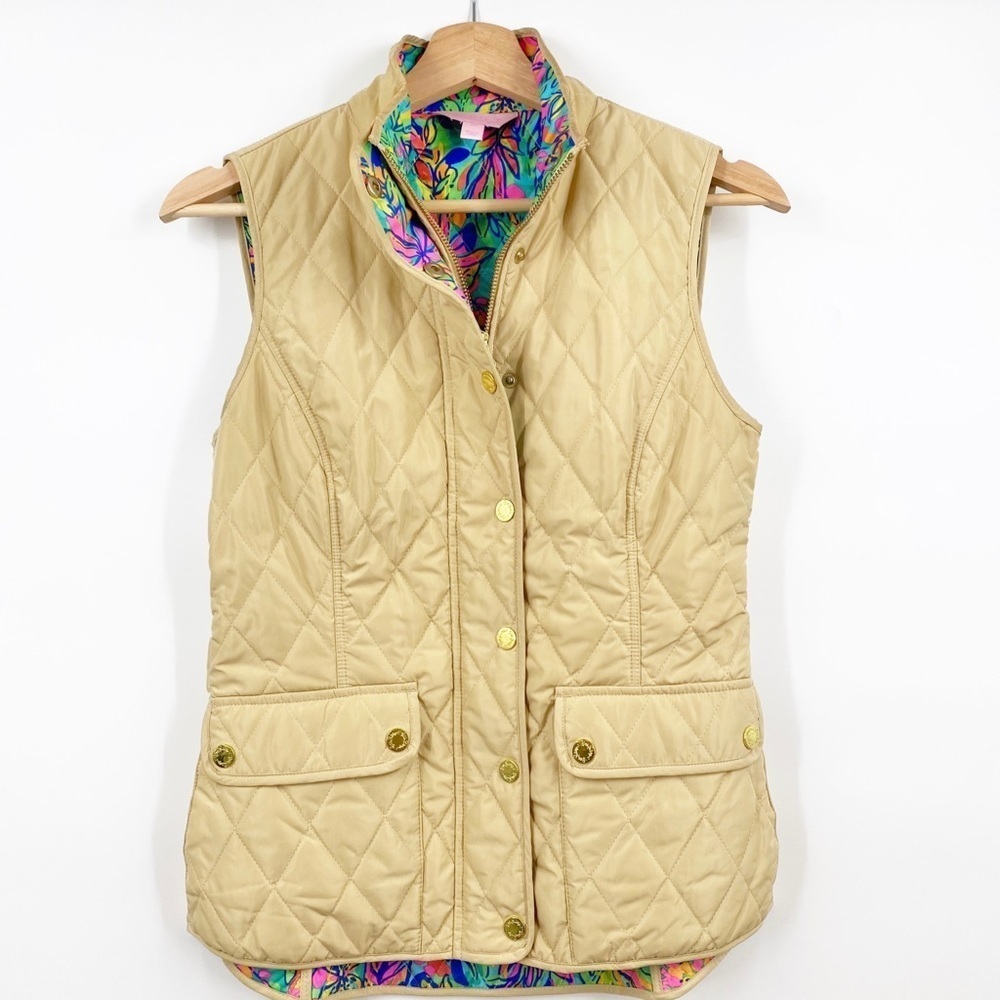 Lilly Pulitzer || Getaway Puffer Vest‎ XS Almond Tan Beige Gold XS